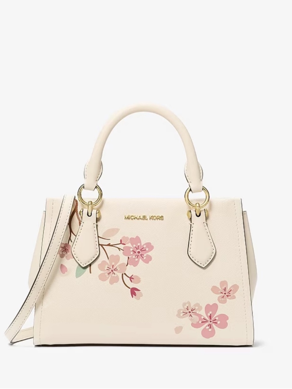 Michael Kors White Floral Leather Satchel Crossbody with Pink Accents - Picture 4 of 7